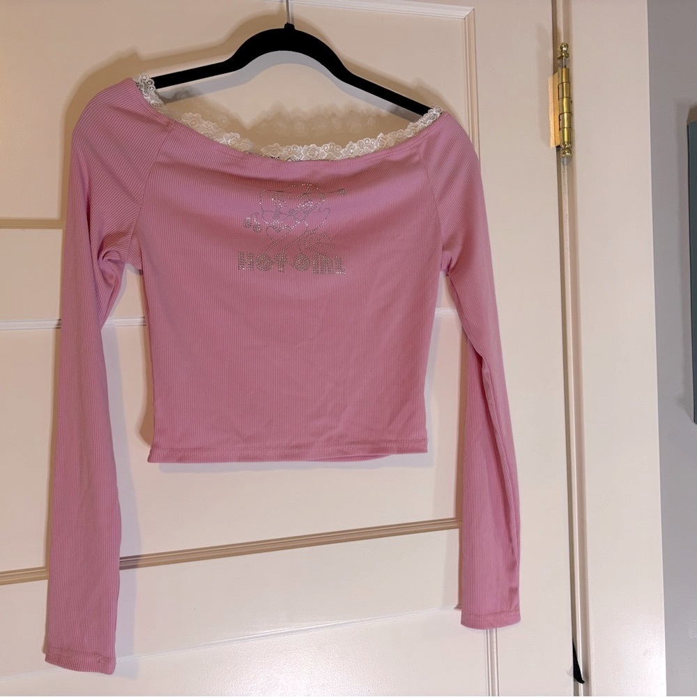Pink Long Sleeve Off-Shoulder Top